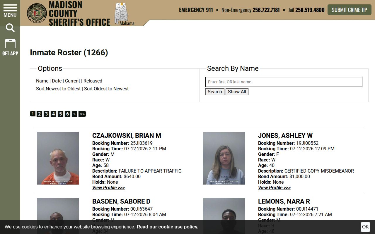 Madison County Sheriff's inmate roster search context