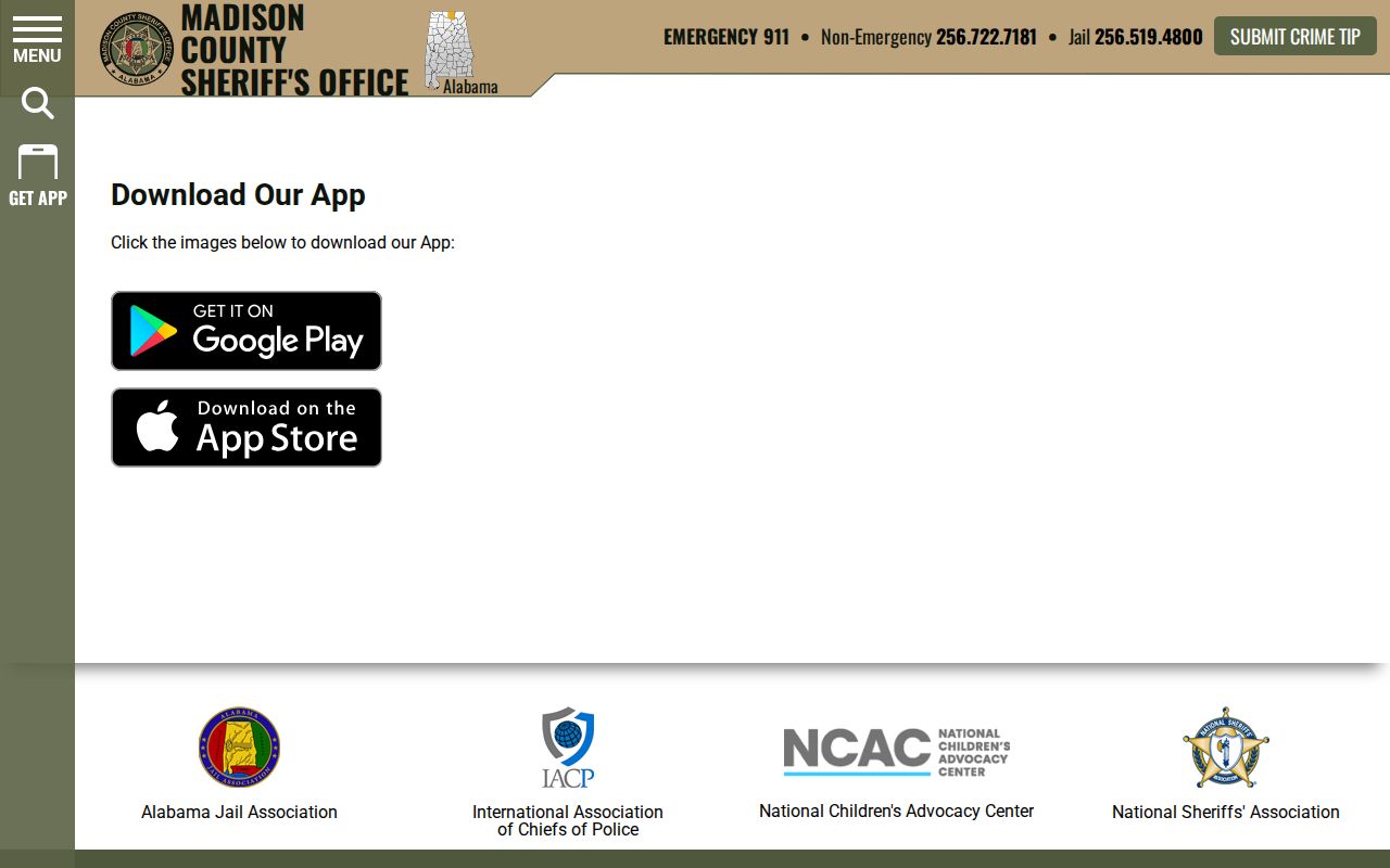Madison County Sheriff's Office app page