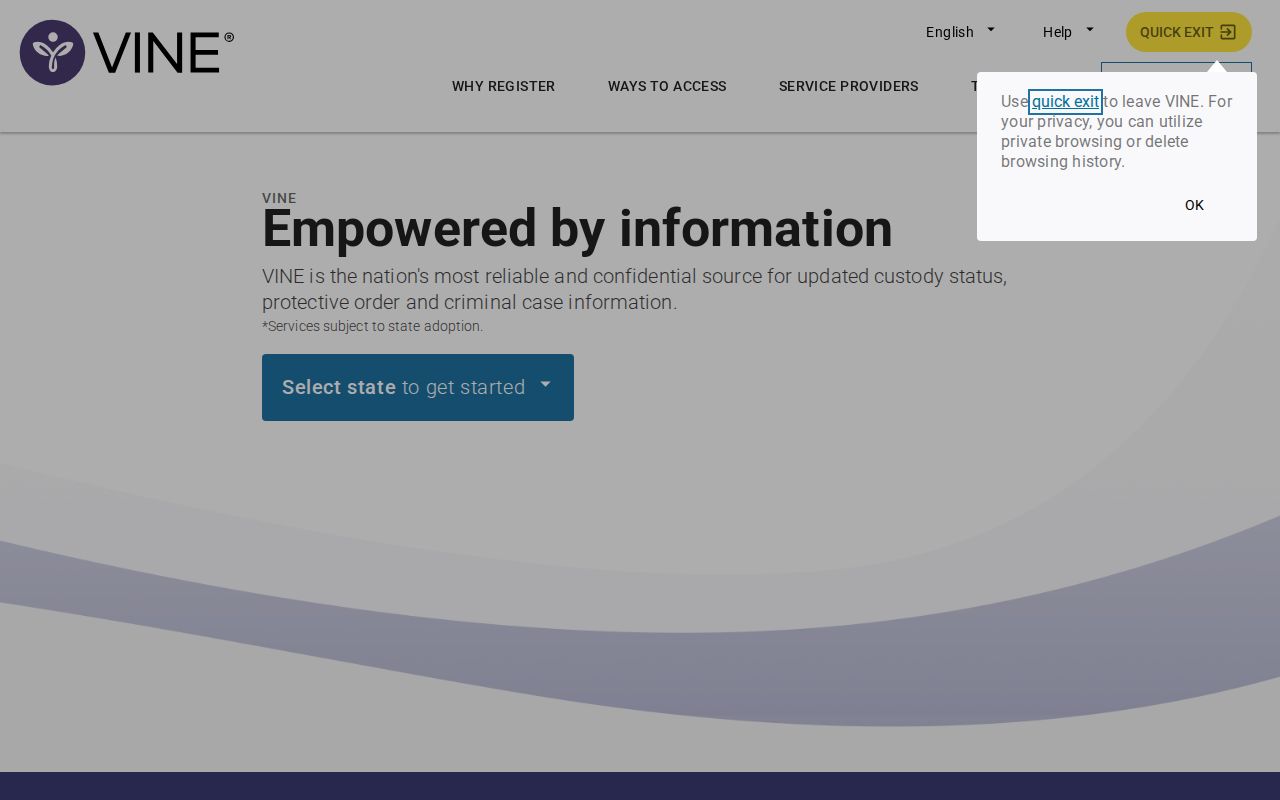 Madison County VINELink inmate search state selection page